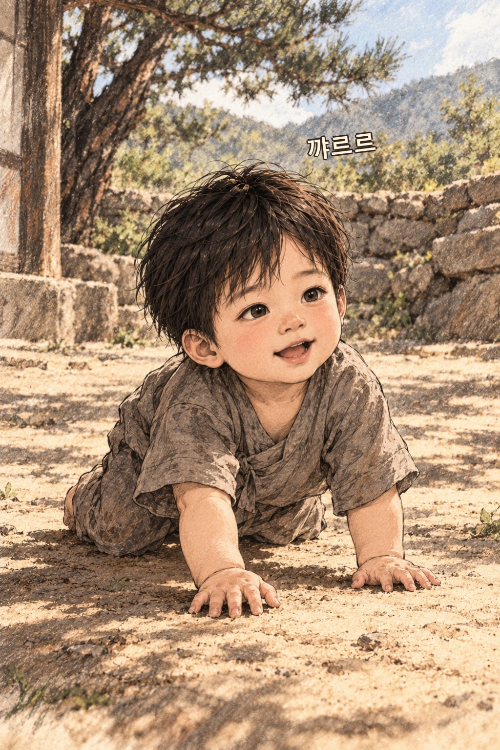 마당을 기어가는 아이의 웃음.
