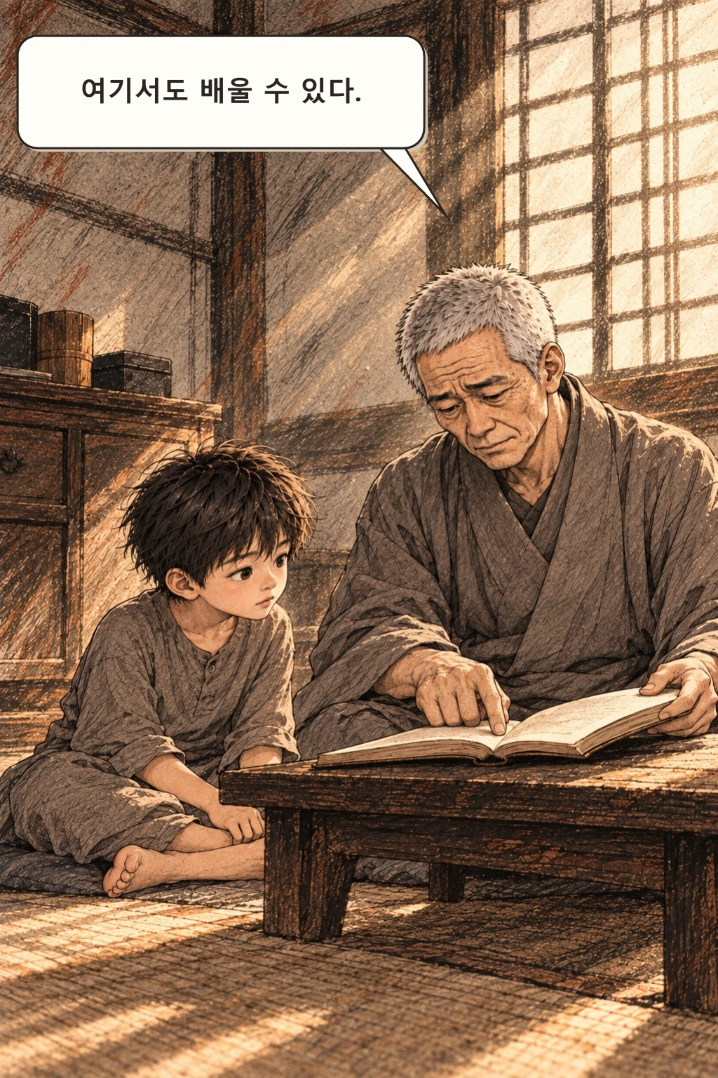 명진이 책을 편다. 명진 “여기서도 배울 수 있다.”