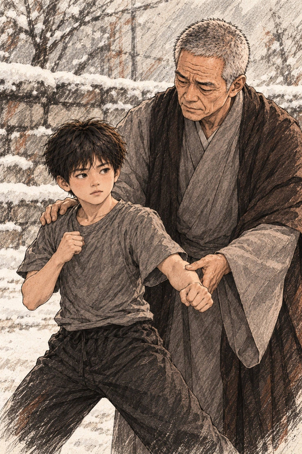 명진이 거칠게 자세를 바로잡는다.
