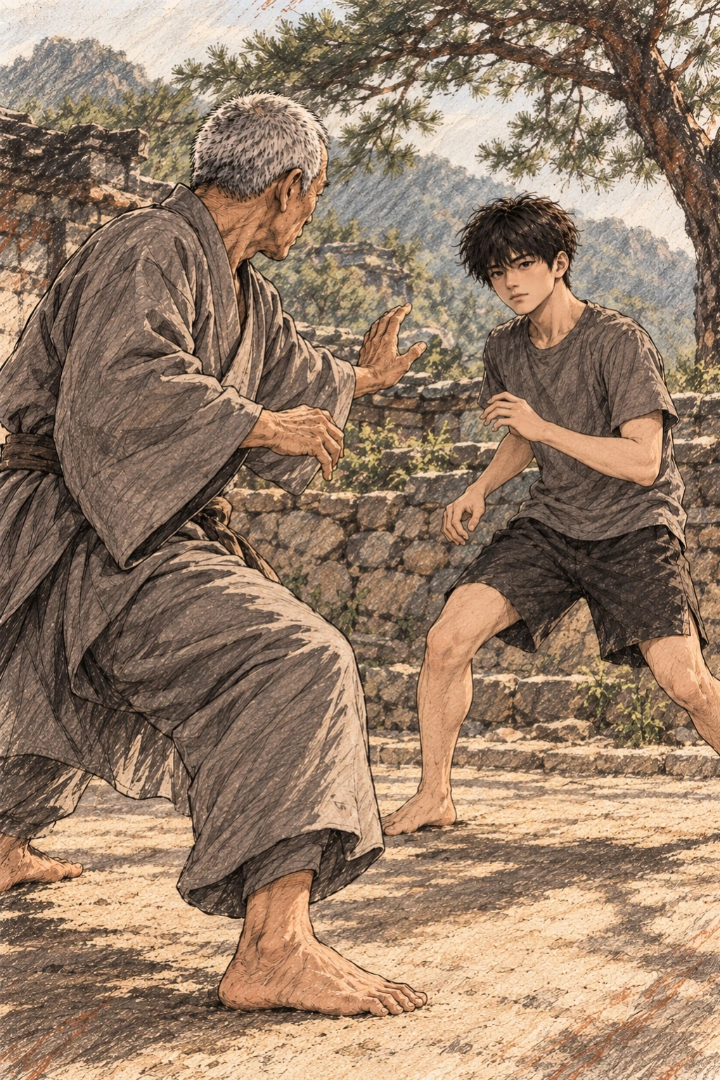 도윤이 명진의 움직임을 읽으며 기다린다.
