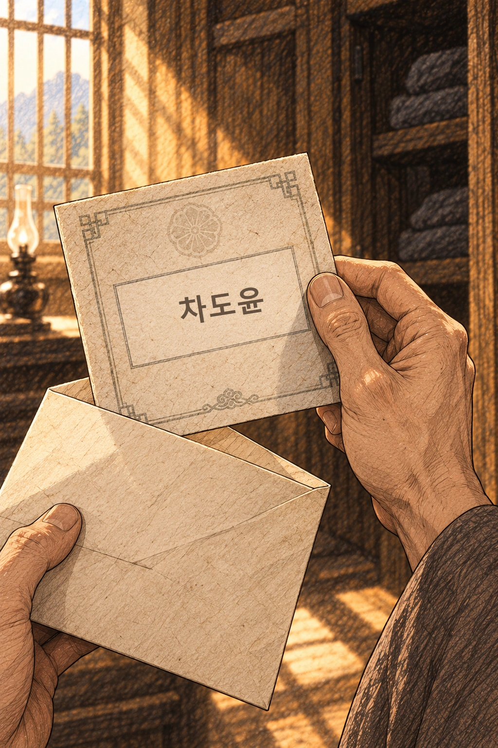 이름 차도윤을 읽는 도윤의 손.