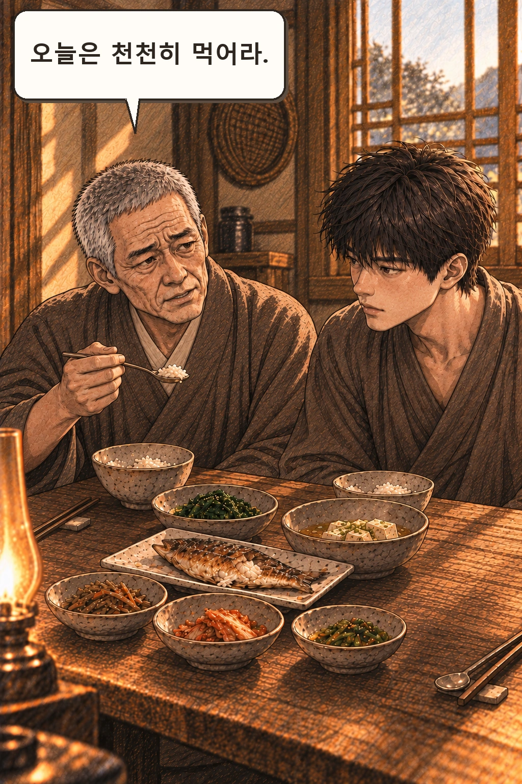 명진 “오늘은 천천히 먹어라.”