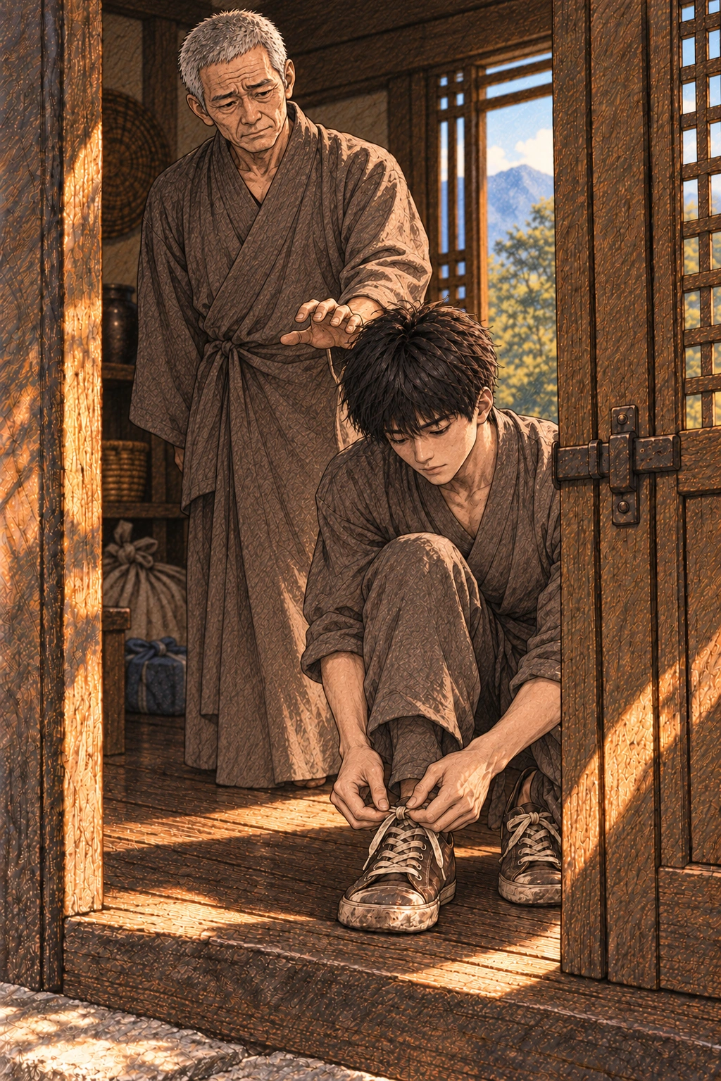 명진이 자세를 고치려다 손을 멈춘다.
