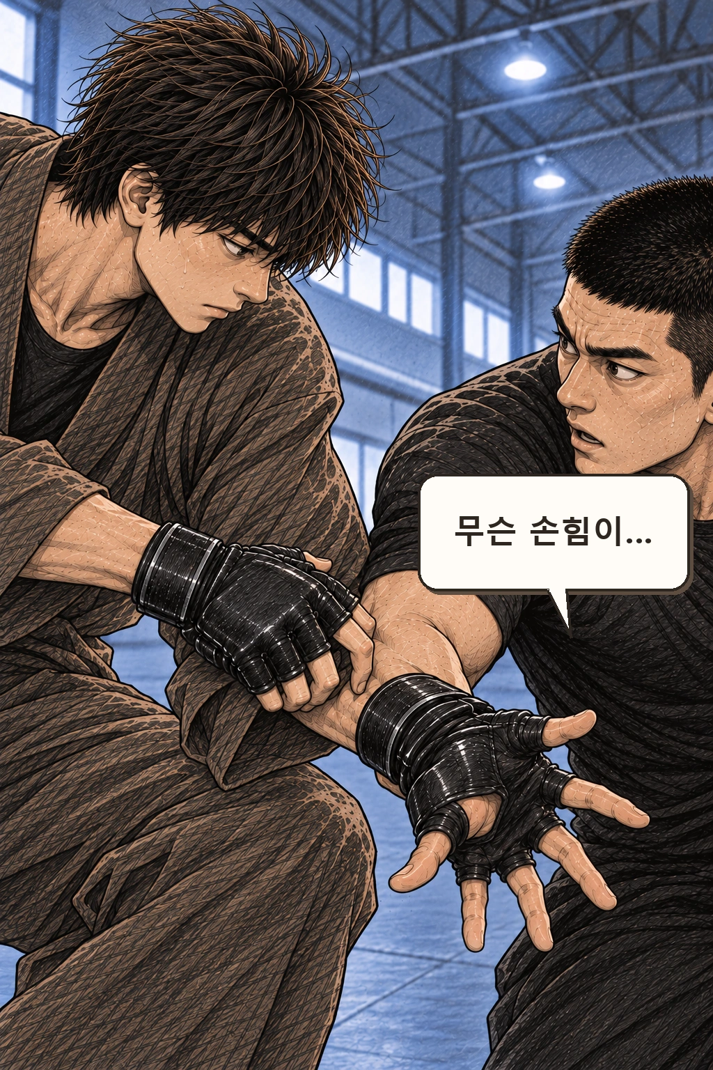 재성 “무슨 손힘이…” 짧은 숨이 새어 나온다.