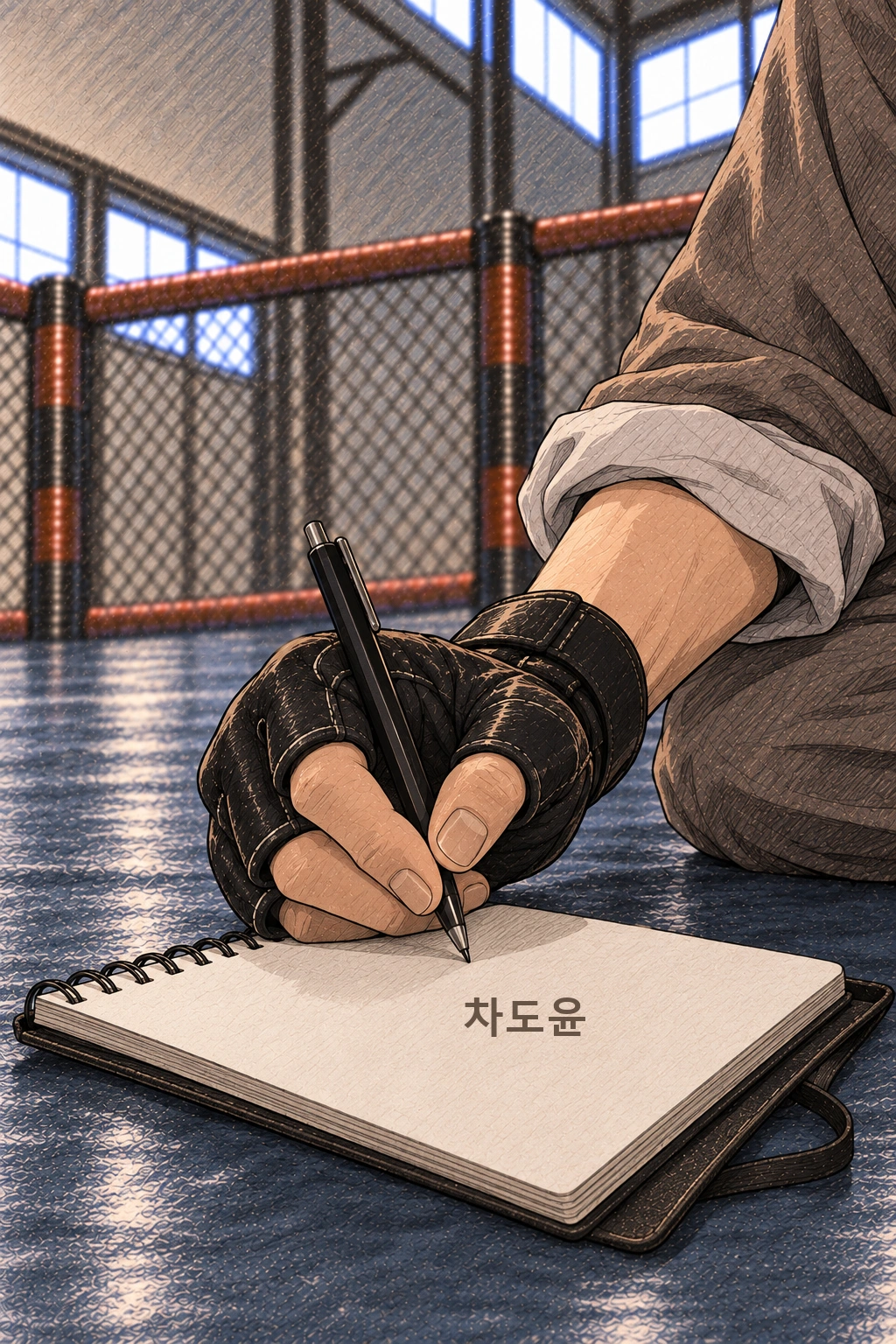 도윤이 수첩 첫 장에 자기 이름을 쓴다.