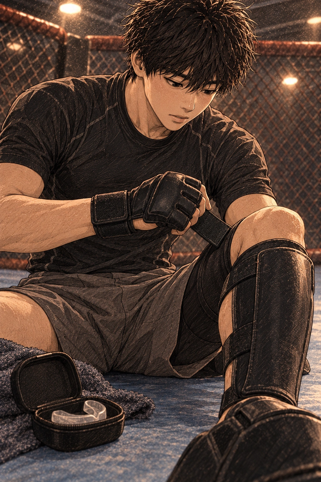 도윤이 보호 장비를 확인한다.