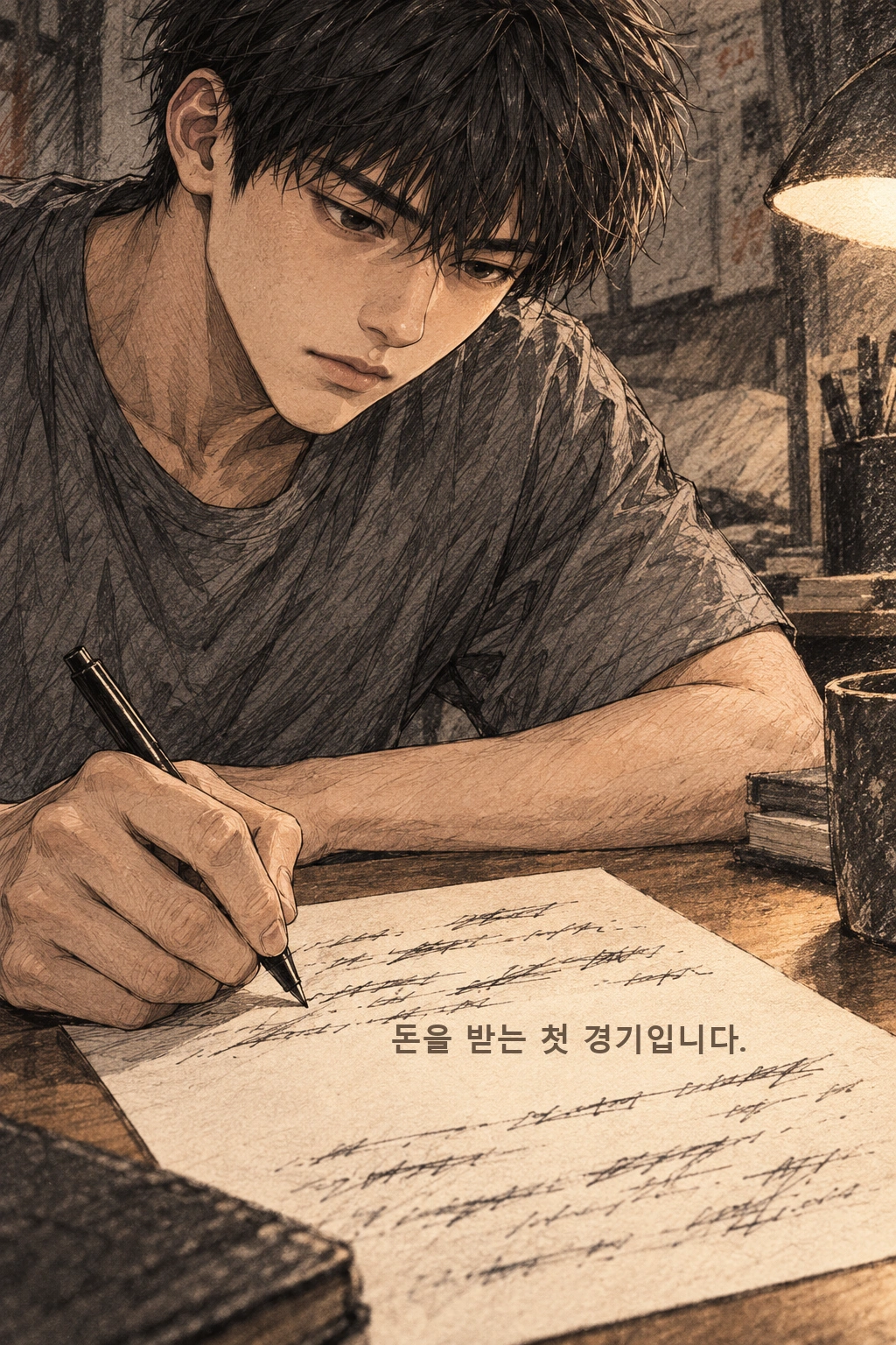 명진에게 쓰다 지운 편지. ‘돈을 받는 첫 경기입니다.’