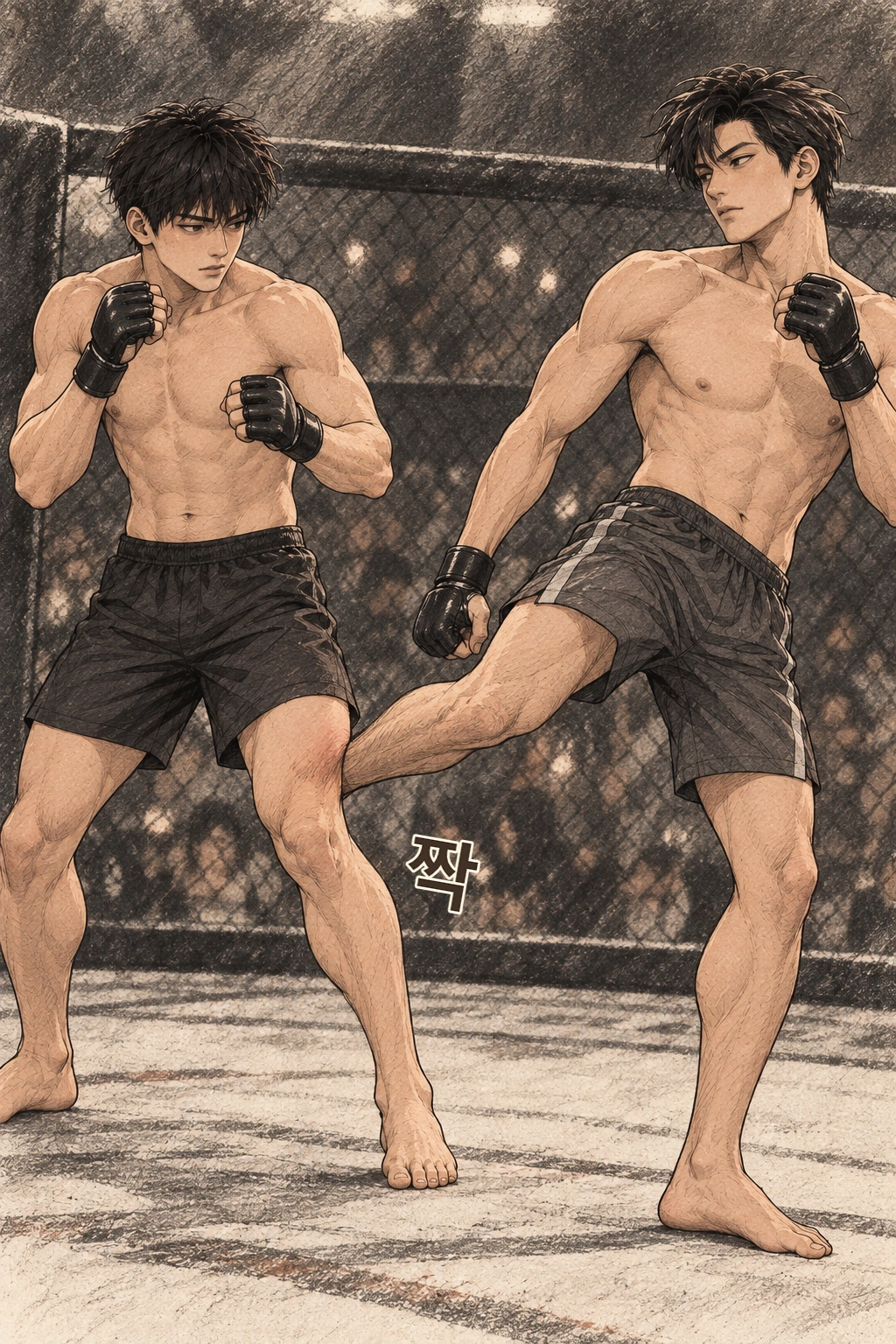 기훈의 로킥에 도윤 다리가 순간 밀린다. 짝.