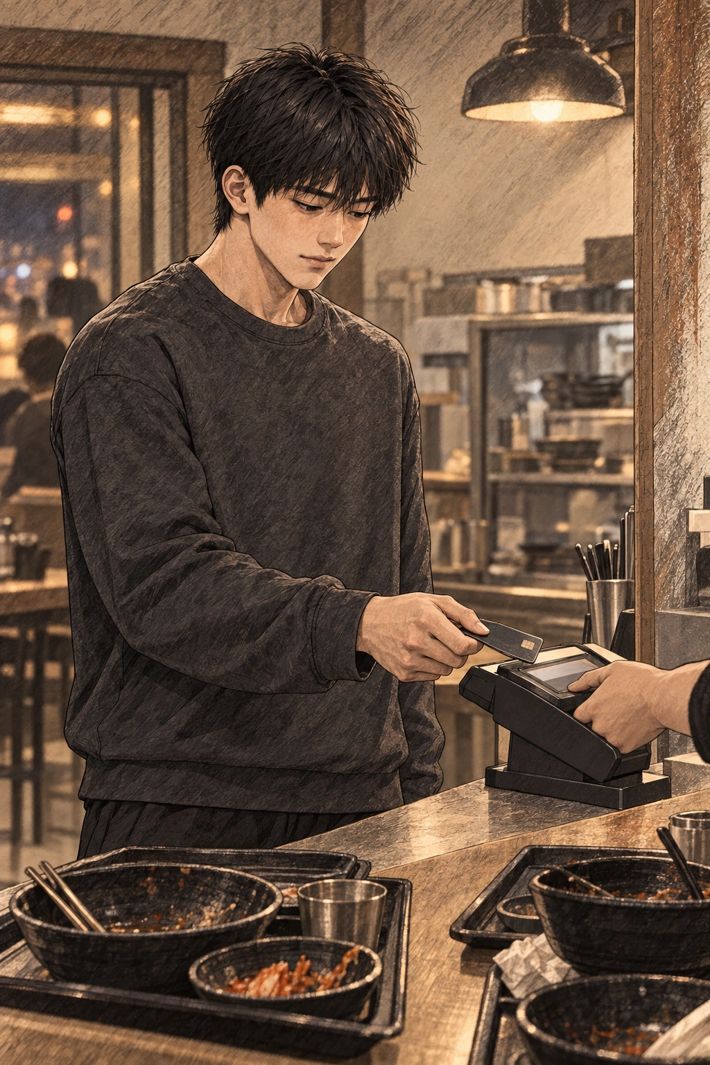 도윤이 처음으로 팀 식사를 계산한다.