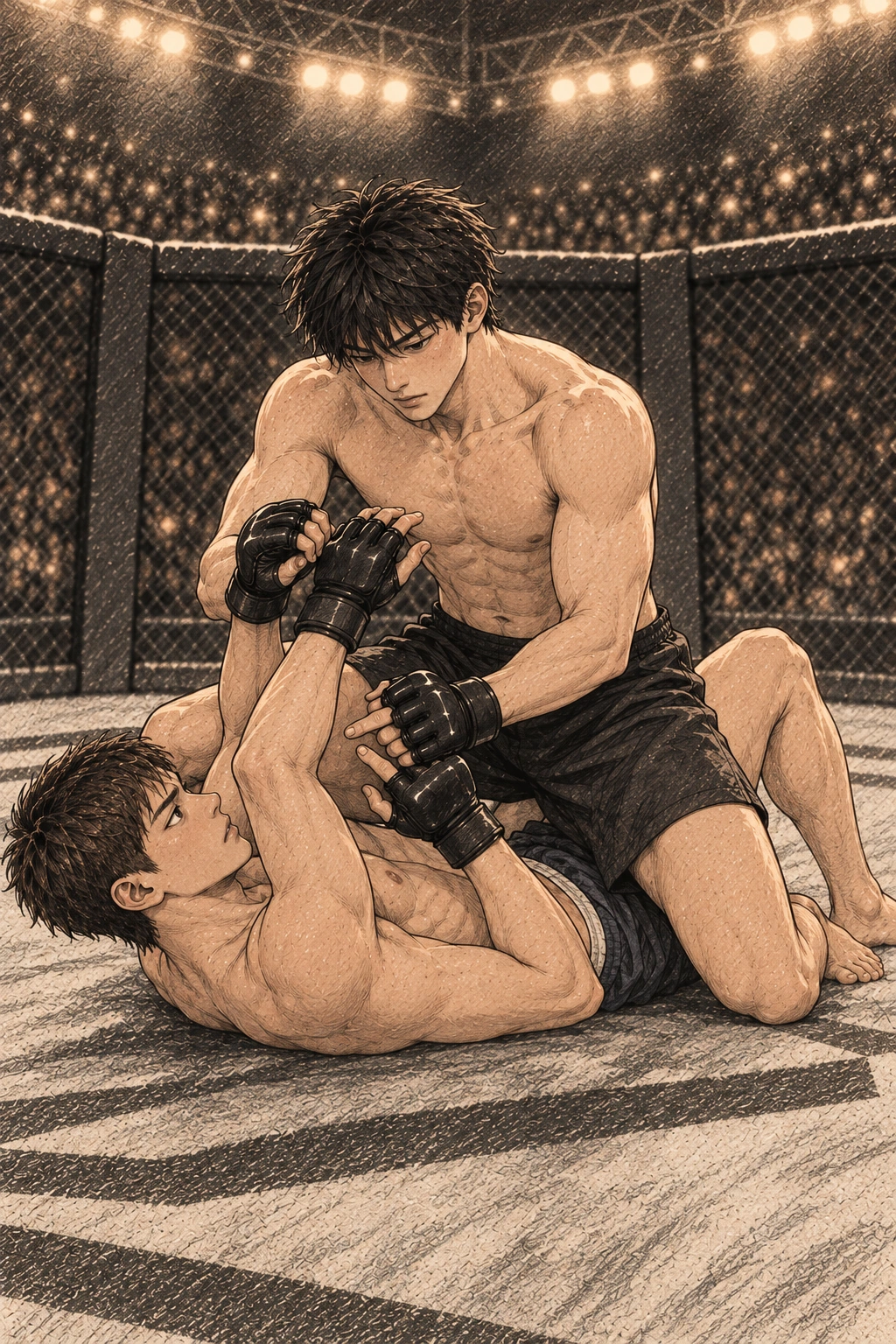 도윤은 상체를 세우고 상대의 두 손을 확인한다.
