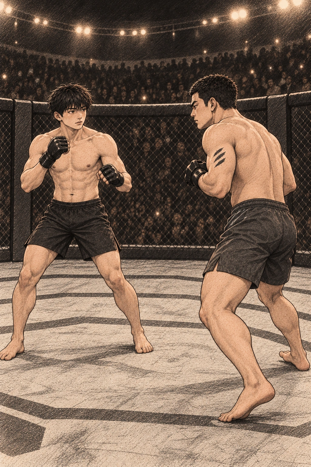 정우는 넓게 돌고 도윤이 중앙을 차지한다.