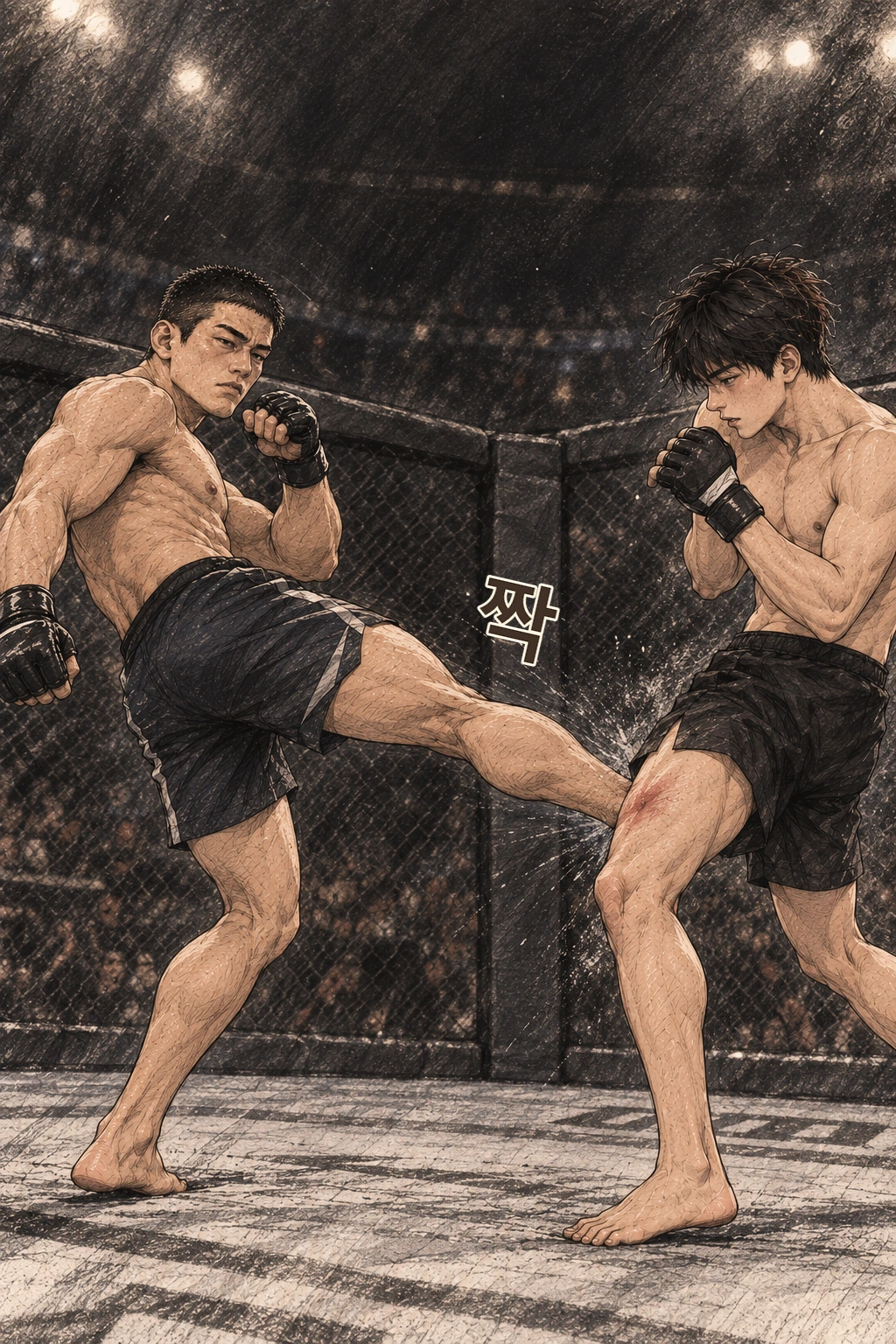 상혁의 긴 로킥에 도윤 앞다리가 흔들린다. 짝.