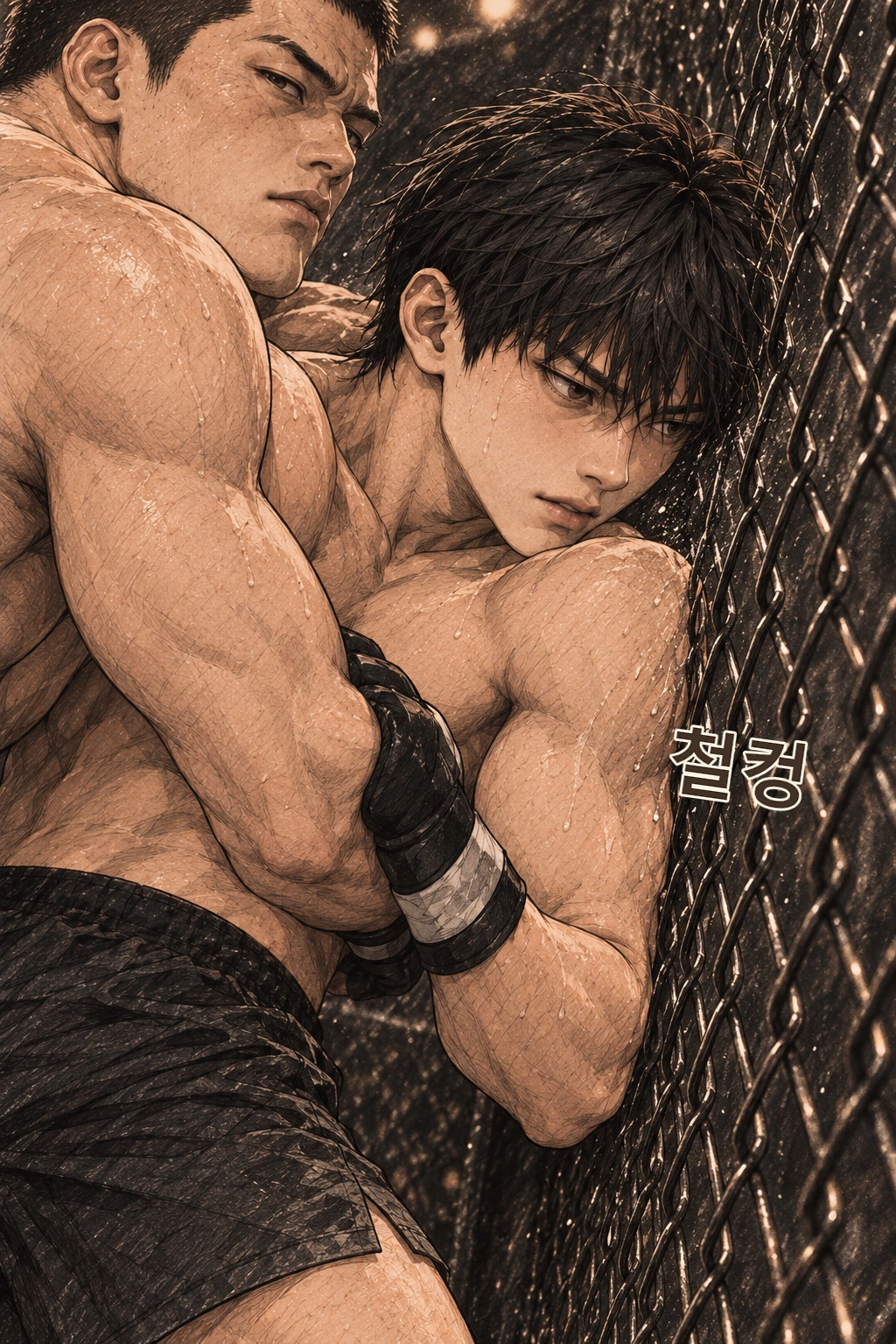 도윤의 얼굴이 철망 가까이 눌린다. 철컹.