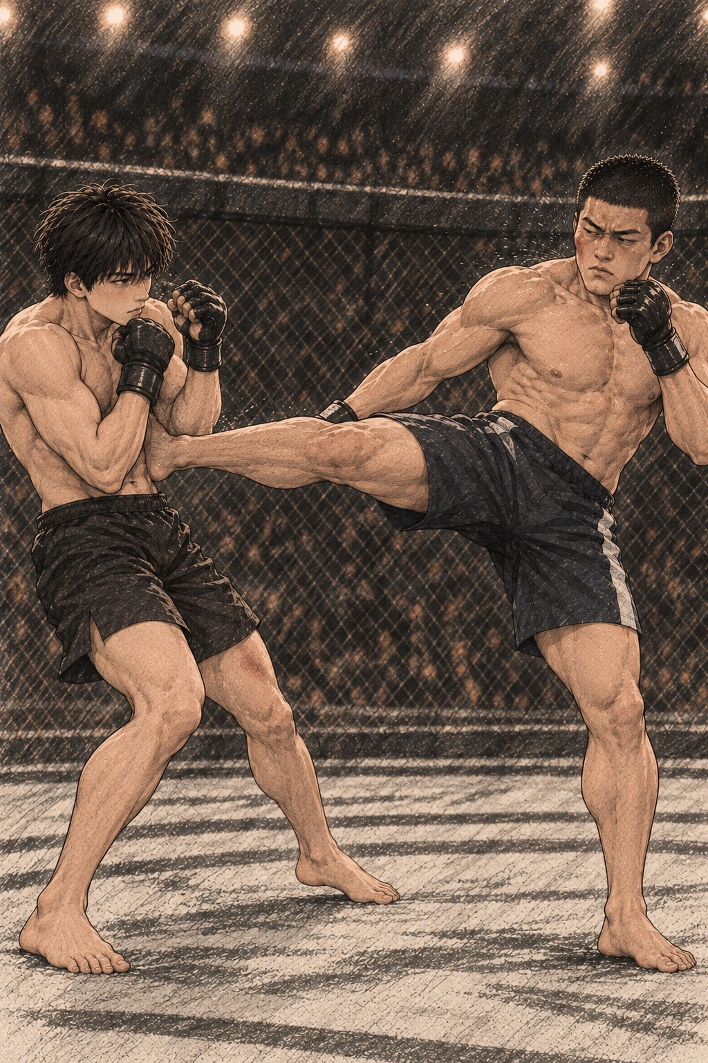 상혁은 흔들려도 긴 킥으로 다시 거리를 만든다.