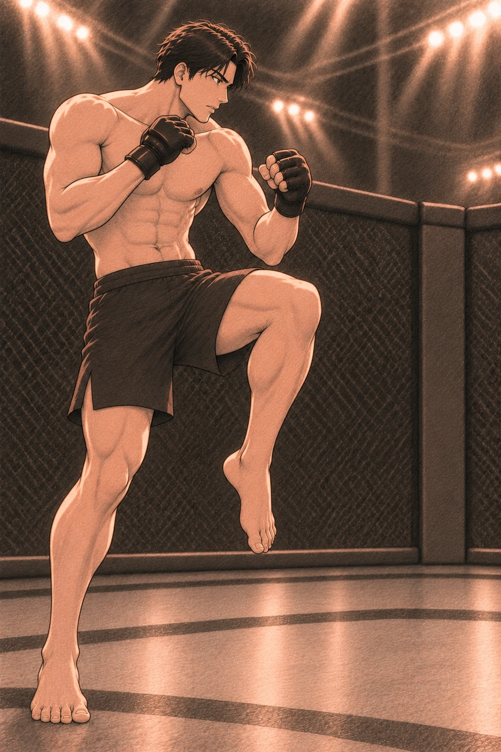 류젠은 도윤의 접근 순간 강한 무릎을 준비한다.