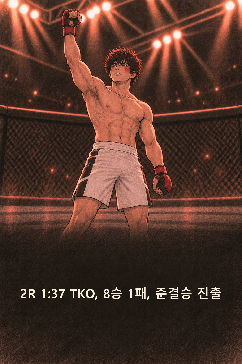 자막 ‘2R 1:37 TKO, 8승 1패, 준결승 진출’.
